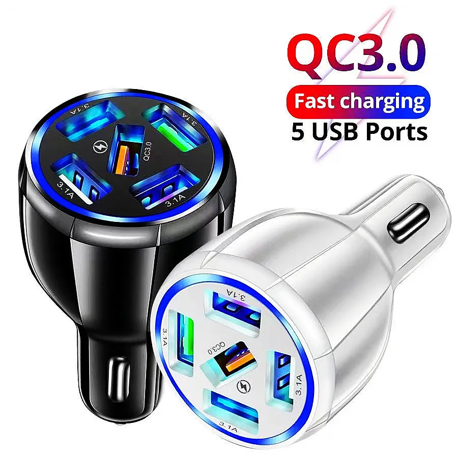 Factory Wholesale 5usb car quick charging portable universal smart mobile phone accessories qc3.0 fast car charger