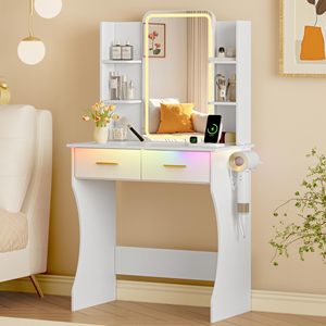 SENYU Coiffeuse blanche de qualité commerciale avec pieds courbes, miroir LED intégré, mobilier pour hôtels et dortoirs - Product Image 4