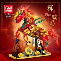 Gaosimisi T2167 Adorno de Bloques de Construcción de la Mascota del Año del Caballo de Buena Fortuna, Juguete de Plástico de Estilo Nacional para Mayores de 14 Años, Regalo de Año Nuevo para Ensamblar