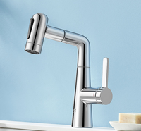 Robinet de cuisine moderne à poignée unique rétractable Robinet de lavabo rotatif télescopique à 2 trous étanche à l'eau chaude et froide en cuivre