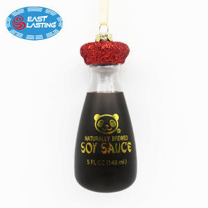 Bouteille en verre suspendue personnalisée en or et noir avec impression Père Noël pailleté 4x4x13cm pour boules décoratives de Noël - Product Image 2