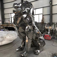 Sculpture de luxe en acier inoxydable à facettes géométriques 3D, représentant un taureau assis, un lion ou un éléphant, finition miroir haute brillance