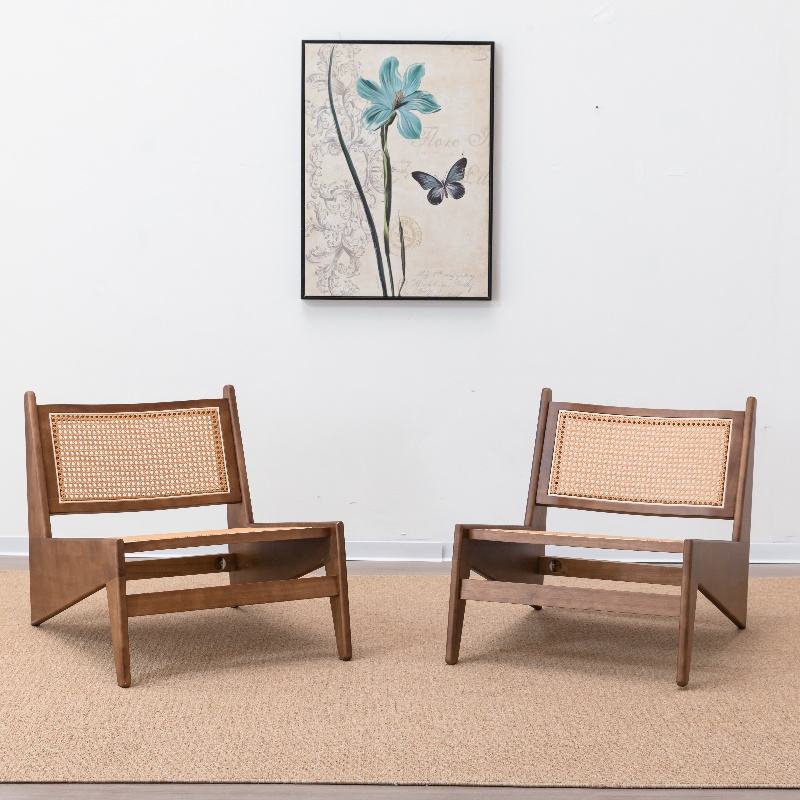 Solid Wood Rattan Lounge Chair for Living Room Hotel OEM