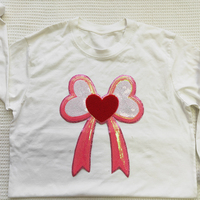 Patchs thermocollants personnalisés en gros, motif cœur rose avec nœud, grands, à paillettes, en chenille brodée, pour vêtements