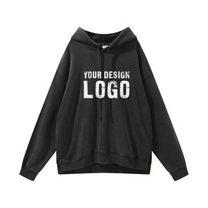 Sweat-shirts pour hommes à épaules tombantes, lavés à l'eau forte, avec logo personnalisé, mode décontractée, couleur unie, pull à capuche, grande taille - Product Image 5