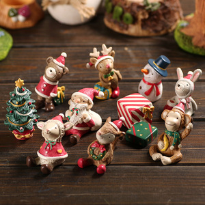 Christmas Resin Figurines Set Santa Claus Reindeer Snowman Animal Dolls Desktop Decor Indoor Home Gift Decoration - Product Image 1