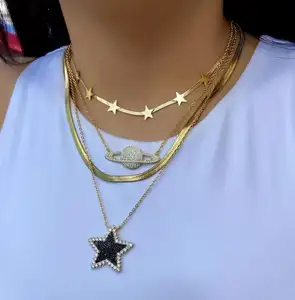 New Fashion Premium Shiny Copper Micro Diamond Shining Crystal Rhinestone Stars, Universe Necklace choker