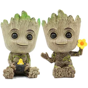 2023 Hot sales Cute Green Plants Flowerpot and Hole Pen Holder PVC planters modern flower pot groot Christmas kids gifts