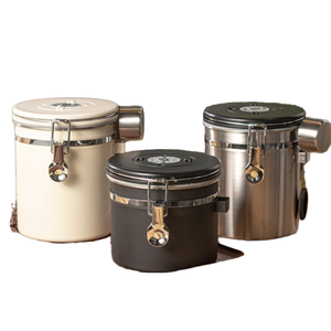 Conteneur de stockage de café en acier inoxydable 304, boîte <span class=keywords><strong>hermétique</strong></span> sous vide avec couvercle et cuillère pour grains, thé, sucre, cuisine - Product Image 1
