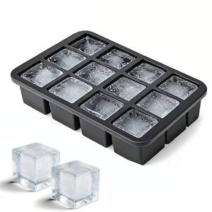 Reusable Large <b>Silicone</b> Cube Mold Set 12 Grid Square Ice <b>Trays</b> for Freezer With Lid - Product Image 1