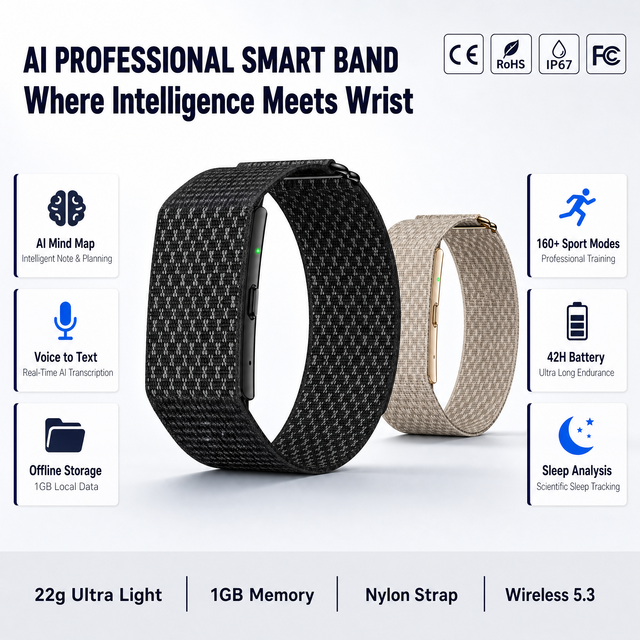 Wholesale AI Voice Recorder Smart Wristband, Multi-Language Transcription, To-Do List, Mind Map, Health Monitor for Office Use