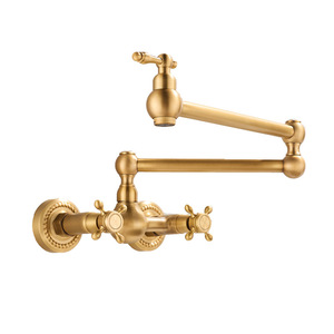 ก๊อกน้ำติดผนังทองเหลืองโบราณ 360 °   ก๊อกน้ำร้อนเย็นแบบหมุนได้ พับเก็บได้ พร้อมหูจับคู่ สำหรับห้องครัว ระเบียง ห้องซักผ้า ห้องน้ำ - Product Image 1