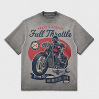 T-shirt surdimensionné en coton peigné 100% 320 g/m² avec logo personnalisé, gris chiné, imprimé graphique moto rouge, fournisseur en gros OEM ODM