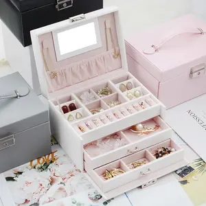 Jewelry box large capacity household jewelry hand jewelry multilayer lock storage box Bracelet Earring Necklace