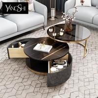 Lot de 2 tables basses modernes avec table d'appoint ronde réglable et tiroir pour le salon ou les meubles de réception