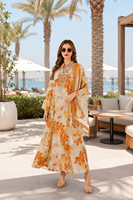 Robe longue ample à manches évasées imprimé feuille d'érable, Abaya en polyester pour femme, idéale pour les vacances, les rassemblements, le quotidien et l'Aïd