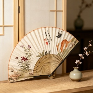 Vintage Chinesische Malerei Blumen-Kalligrafie Papierfächer, Natürliche Bambusrippen Tragbarer Faltbarer Fächer, Orientalisches Geschenk Hanfu Foto-Requisite - Product Image 6