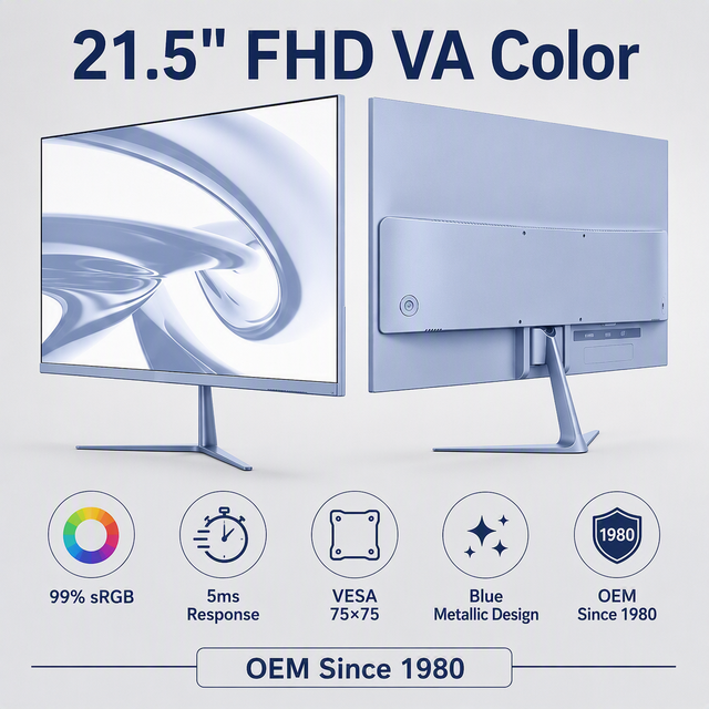 21.5 Inch FHD Color Computer Monitor VA Panel 1920x1080 PC Screen  VGA Input VESA Mountable for Office Home OEM Bulk