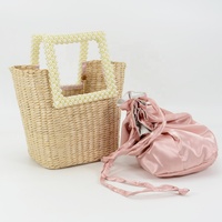 Sac de plage léger en paille fait main de créateur, sac fourre-tout de shopping décoré d'une poignée en perles, sac à main décontracté pour filles
