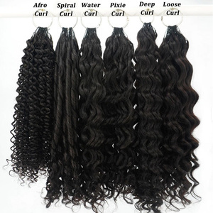 Extensioni per capelli umani ricci pre-looped con nodo invisibile, in piuma, di grado 10A, da 16-24 pollici, ricci burmesi, per trecce, in vendita calda - Product Image 4