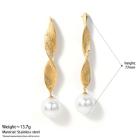 Pendientes de Perlas con Textura Metálica Trenzada de Acero Inoxidable Hipoalergénico CLIORO para Mujer, Joyería Diaria para Fiestas