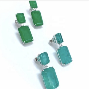 925 Sterling Silver Statement Earrings Jewelry Geometric Double Square For Women Bag Gift 18k Gold Plated Party Classic Wedding