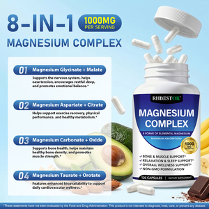 RHBESTOK Complejo de Magnesio con 8 Formas Elementales de Magnesio de 1000mg: Glicinato, Citrato, Malato y Taurato para Huesos y Músculos - Product Image 5