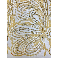 Tissu en dentelle brodée en gros avec appliques, perles et sequins pour robes de mariée