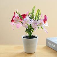Plante artificielle en pot d'orchidée Phalaenopsis, fausse orchidée papillon avec pot en céramique blanc cylindrique pour la maison