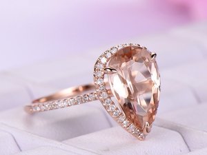 Anello di Fidanzamento Classico con Grande Goccia d'Acqua, Gioiello di Lusso Placcato in Oro Rosa per Donne - Product Image 2