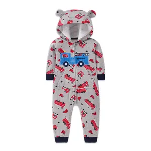 Vêtements doux et chauds pour tout-petit garçon Barboteuse en molleton pelucheux Combinaison à capuche Onesies pour bébé en hiver pendant 6 mois