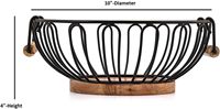 Panier à fruits en fil métallique avec base en bois massif et poignées en bois, bol de rangement vintage pour comptoir de cuisine pour fruits, légumes et collations