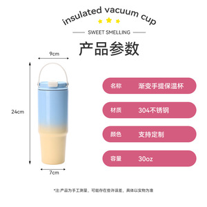 Gradient Handle Stainless Steel Vacuum Insulated Tumbler 30oz Travel Car Mug - Product Image 1