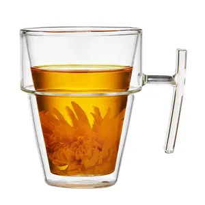 abdeckungen trinken gläser Suppliers-Umwelt freundliche Borosilikat-isolierte Griffbecher-Trinkgläser mit Griff 200ml