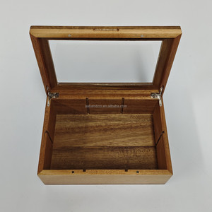 Boîte de rangement à thé en bois d'acacia à 6 compartiments avec logo personnalisé, boîte organisatrice de sachets de thé en bois de luxe avec fenêtre transparente - Product Image 5