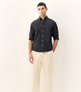 Chemise habillée décontractée pour homme, coupe classique, en lin gris anthracite, col rabattu, boutons en corne, manches longues, respirante - Product Image 2