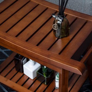 Tabouret de salle de bain en teck 60x34.5x45.5cm, siège de douche en bois massif avec étagère pour la zone de la baignoire - Product Image 3