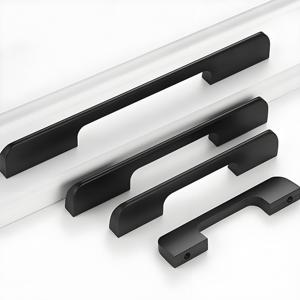 Gagang furnitur hitam Aloi aluminium untuk pegangan pintu pegangan perangkat keras kabinet dapur dan kenop