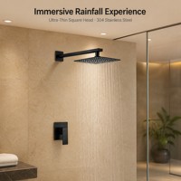 Système de douche carré en acier inoxydable 304, finition noir mat, à fixation murale, avec robinet à levier pour salle de bain d'hôtel