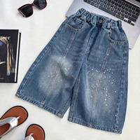 Vêtements d'été pour enfants, style streetwear, en promotion : ensemble 2 pièces décontracté pour adolescentes, veste imprimée + jean large