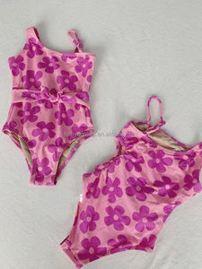 Bikini personalizado para niña, ropa de playa, bikini personalizado con etiqueta de logotipo, bañador de una pieza Flower Power Smocked - Product Image 3