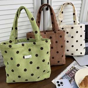 Сумка-ланчбокс из вельвета с полосками и логотипом на заказ, для студентов и работы, с узором в горошек, на молнии, из вельвета, для бенто - Product Image 1