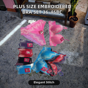 Ensemble soutien-gorge et culotte push-up floral respirant avec armatures pour femme, modèle CGT009, tailles 36-46BC, grande taille, avec cintre - Product Image 2