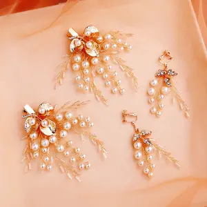 HY huanhuan design original d'accessoires de mariée boucles d'oreilles en épingle à cheveux perle faites à la main ensemble couvre-chef