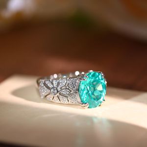Anillo de Plata de Ley S925 con Piedra de 6 Quilates Color Paraiba, Estilo Vintage, Regalo de Lujo para Ella - Product Image 5