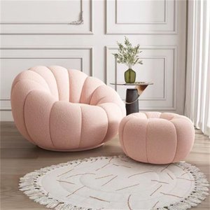 Sillón <span class=keywords><strong>de</strong></span> Salón <span class=keywords><strong>de</strong></span> Diseño Nórdico Moderno, Tapizado en Terciopelo Color Crema con Diseño <span class=keywords><strong>de</strong></span> Calabaza - Product Image 3