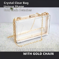 Bolso de Mano Tipo Clutch de Acrílico Transparente para Mujer, Marca Jiuyi, con Correa de Cadena Dorada Extraíble, Regalo Promocional con Serigrafía