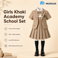 Ensemble uniforme scolaire kaki pour filles, blazer à manches courtes, chemise, nœud papillon, jupe plissée, style élégant et minimaliste pour enfants, OEM