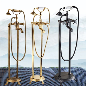 Baignoire autoportante de style européen à poser au sol avec double robinet à bouton croisé et douchette téléphonique HD-TF012 - Product Image 5