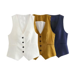 Costume de bureau pour femmes PB&ZA, nouvelle mode été <span class=keywords><strong>2023</strong></span>, polyester uni, blazer à double boutonnage, manches longues, col cranté - Product Image 4